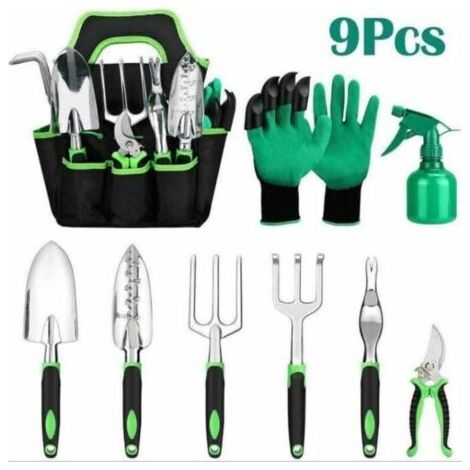 Outils de Jardinage 9 Pièces Kit de Jardinage Outils de Jardin avec Sac de Rangement, Arrosoir, Gants de Jardinage (1/4)