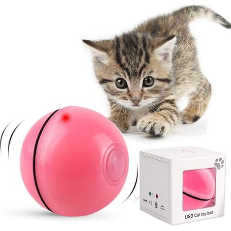 Jouet Interactif pour Chat, Boule Auto-Rotative à 360 Degrés, Chargement USB Jouet Exercice à LED, Balles Interactives Automatiques Rotatives pour Chatons de Chaton Prenant et Amusant (Rose)-Fei Yu (1/4)