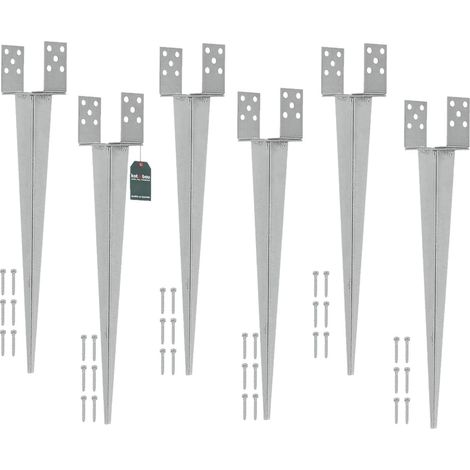KOTARBAU® 6 Pièces Support de Poteau Réglable - 0-160 mm - Acier Galvanisé - 70 cm - Argent - Support Poteau a Enfoncer - Ancrage Balancoire - Ancre a Enfoncer - pour Poteaux Bois (1/5)