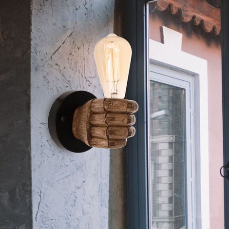 Applique Murale - Lampe Poing En Bois - E27 - Pour Chambre Lavabo Couloir Restaurant - Lot De 2 - Brun
