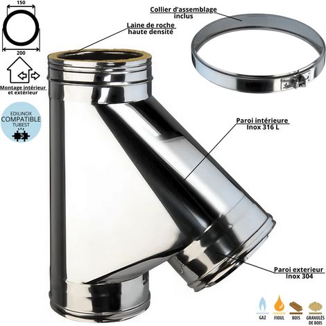 Té 135 degrés conduit double paroi isolé Edilinox Diamètre 150 (1/3)
