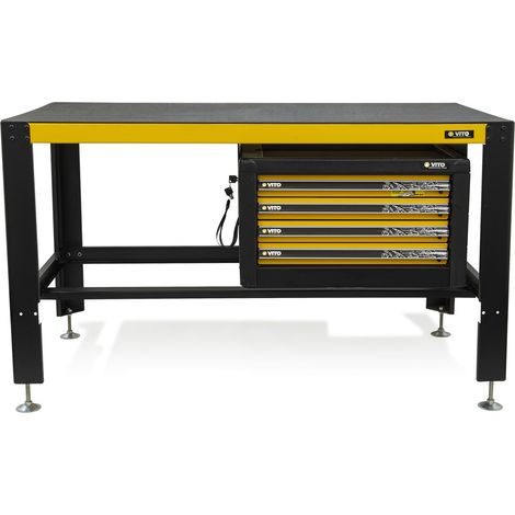 Etabli de travail 4 tiroirs Plateau 150 x 78cm Anti rayures 4 pieds réglables Charge 2000 kg VITO