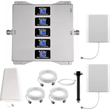 Amplificateur 4G Amplificateur Reseau Mobile 5 Bandes Améliorez 2G/3G/4G/partie 5G, Deux Antennes D'intérieur (1/5)