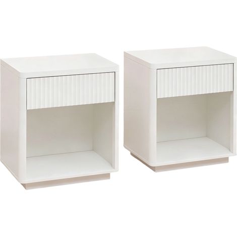 Table de chevet avec tiroir et étagère ouverte en bois, design ondulé moderne, 63,5 x 38 x 46,5 cm (1/5)