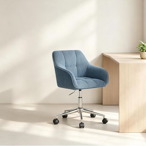 Chaise de bureau pivotante 61x40x81-90 cm en tissu bleu, réglable pour bureau FloraGrace (1/5)