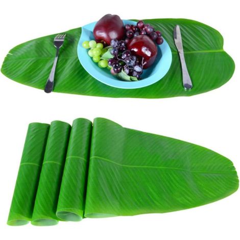 Set de Table en Feuilles Artificielles Vertes en Tissu, Lot de 5 Pièces, Décoration Tropicale pour Table de Fête Hawaïenne ou Luau (1/5)