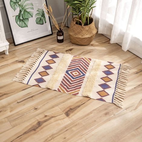 60X90 Cm RéTro BohèMe Tissé à la Main Gland Tapis pour la Maison Salon FenêTre Chevet Linge Tapis Chemin de Table Porte Tapis (1/5)