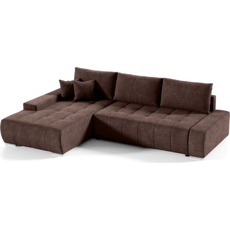 Ecksofa Sofa mit Schlaffunktion VOGAR Stoff Aston Braun Ottomane Links (1/4)
