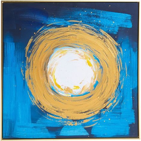 Quadro astratto oro blu su tela con cornice oro 80x80 cm. Quadro4