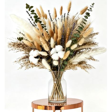 Ensemble de décoration en Pampas bohème, Pampas naturellement séchées, Fleurs de Queue de Lapin séchées et Eucalyptus séché. Parfait pour Les Mariages, Les Decorations de fête Boho (1/4)