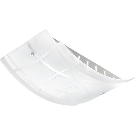 Plafonnier Nereide moyen 45x31cm en verre satiné sérigraphié blanc 2XE27, base chromée, design moderne, max 2x52W