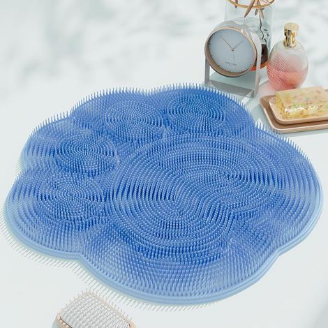 Tapis de massage exfoliant pour douche, antidérapant, pour le bain et le lavage des pieds, fixation murale, avec ventouses et brosses pour le massage du dos.-AquaForge