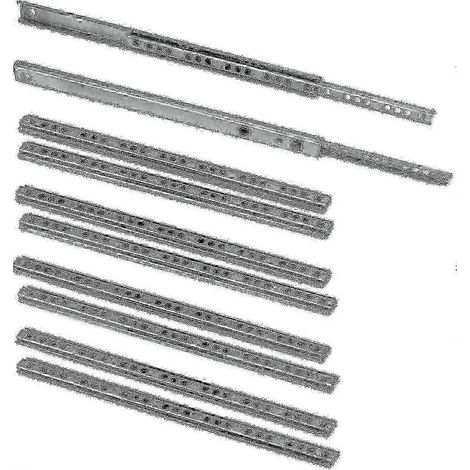 Lot de 5 paires (10 pièces) de glissières à billes pour tiroir, partie d'extraction 17 mm x 278 mm, zinguées. (1/4)