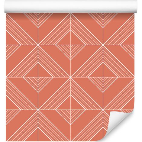 Papier peint géométrique à losanges corail et pêche 50x1000 cm (1/5)