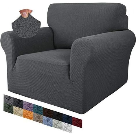 Housse de Canapé, Extensible, antidérapante, avec accoudoirs,1 place, Housse de Protection élastique pour canapé - Gris foncé (1/4)