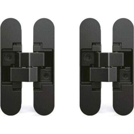 Charnière invisible pour portes, Lot de 2 charnières invisibles pour portes lourdes, charge de 40 kg, ouverture de 180º, zamak, noir (1/5)