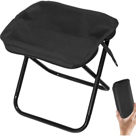 Tabouret Pliable - Cadre En Acier Carbone - Assise En Tissu Oxford 600D - Pour Pêche Randonnée Jardinage Plage - 100 Kg - Noir (1/5)