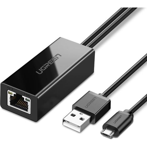 Ugreen 30985 externer Netzwerkadapter für Chromecast mit Micro-USB-/USB-A-Anschlüssen, 100 Mbit/s, 1 m – Schwarz