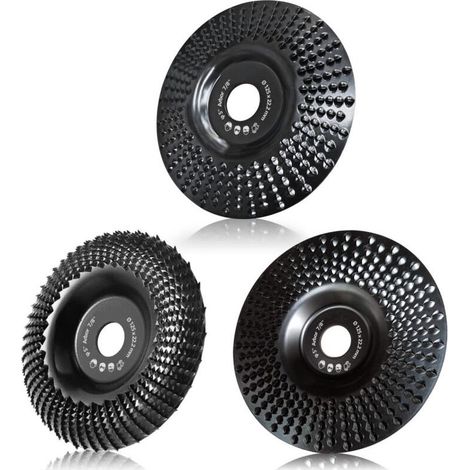 Disque à meuler le bois de 125 mm, lot de 3(Une surface plane, une surface inclinée et une surface courbe.) disques pour façonner, poncer et découper. Meules pour meuleuse d'angle (1/5)