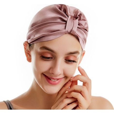 Soieries Bonnet pour le soin des Cheveux de Femmes, Nachthaube de Soie naturelle avec la Ceinture sur la Tête, de façon classique, plissée, 1 Pièce (1/5)