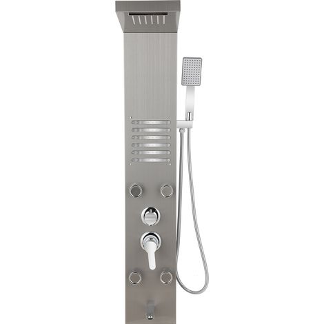 TolleTour Pannello doccia 5 in 1 in acciaio inox argento con LED, pioggia, cascata, massaggio, bocca vasca e doccetta (1/5)