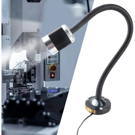 Lampe de travail pour machine-outil CNC avec base magnétique ronde, éclairage LED à col de cygne pour poinçonneuse et fraiseuse, lampe de table industrielle à tuyau flexible, lampe pour tour, base mag (1/5)