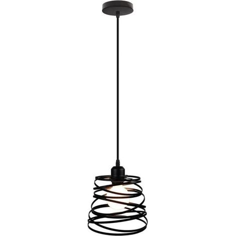 U-DO Lustre Rétro Suspension Filaire Cage en Fer Industriel Noir E27 40W pour Chambre Salon Cuisine (1/4)