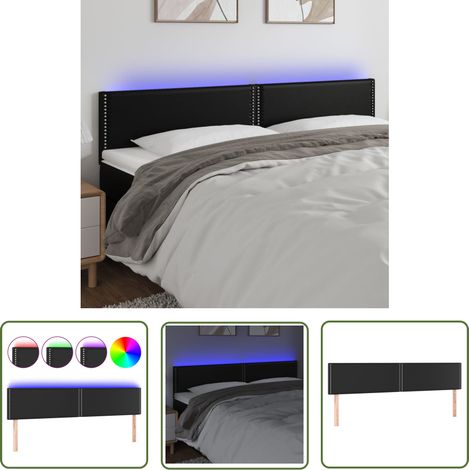 The Living Store Tête de lit à LED Noir 200x5x78/88 cm Similicuir - Tête De Lit Led - Tête De Lit Moderne - Tête De Lit Noire - Simicuir - Éclairage Led (1/5)