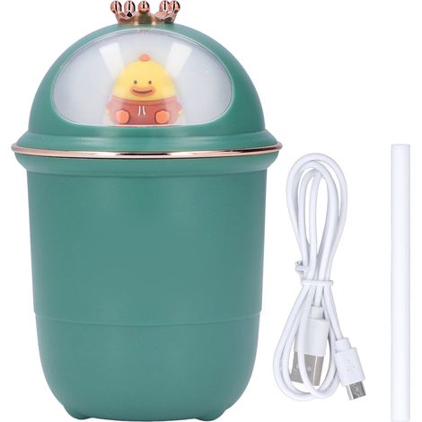 Mini humidificateur silencieux 35dB, veilleuse colorée USB mignon pour bureau, voiture, chambre, hôtel, vert (1/5)