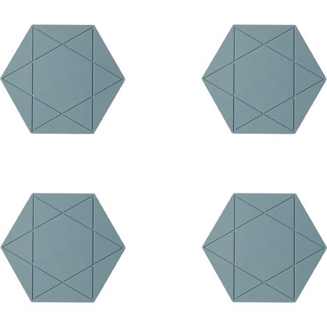 4 Dessous de plat en silicone, hexagonal, résistant à la chaleur, 17x14,5 cm, gris/beige/rouge clair/bleu, pour assiettes, casseroles et bols (1/5)
