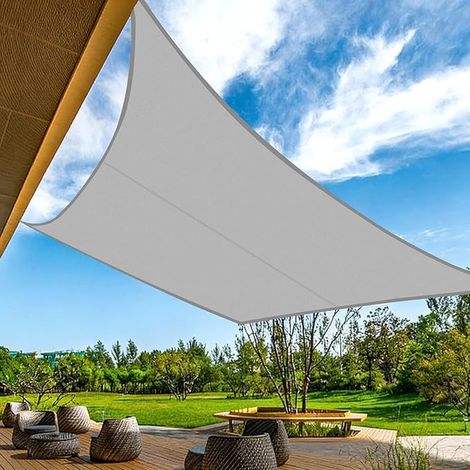 Sun Shade Sail, 2 x 3 m Rectangular Waterproof Shade Sail, Garden Sun Sail, for Outdoors, Rope, Grey (1/5)