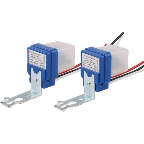 Lot de 2 interrupteurs crépusculaires - 12 V CA/CC 10 A - Automatique - Pour éclairage de rue, cellule photoélectrique - Interrupteur photo - Pour l'extérieur (1/4)