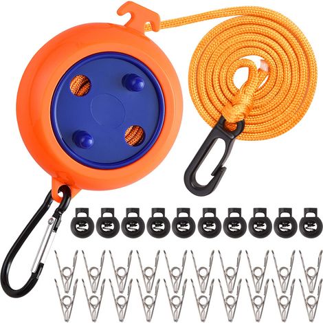 AUTRUCKER Corde à linge extensible – Corde à linge de voyage robuste de 10 m pour camping, camping-car et balcon (orange) (1/5)