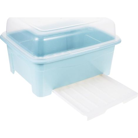 Petit égouttoir bleu avec couvercle, grand compartiment pour baguettes et bac égouttoir pour un gain de place et un rangement optimal de la vaisselle.-AquaForge (1/5)