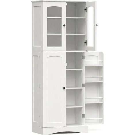 Buffet de cuisine blanc 60 x 40 x 162 cm avec étagères réglables, vitrines acryliques et fermeture douce, meuble de rangement moderne  CHICFURN (1/5)