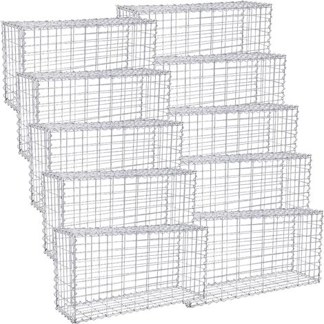 Lot de 10 Gabions pour Pierre SONGMICS - GGB053 - Argent - 100 x 50 x 30cm - Cage en Métal - Panier à Pierre - Décoration de Jardin