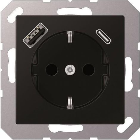 Jung Presa SCHUKO®, 16 A 250 V , con caricatore USB, 1 x tipo A + 1 x tipo C, SAFETY+, serie A, nero grafite opaco A 1520-15 CA SWM