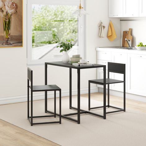 Esstisch- und Stuhlset, 3-teilig mit 2 stapelbaren Stühlen, für Küche, Wohnzimmer, Zuhause, schwarz