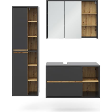 Ensemble de meubles de salle de bain Viola, Anthracite, 3 parties, Vicco