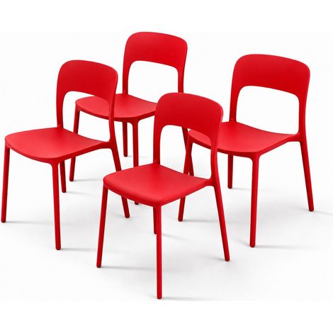 Set Di 4 Sedie Da Giardino In Polipropilene Leggere Resistenti E Impilabili Per Esterni Terrazza Dehors Bar Ristoranti E Locali 41 X 82.5 X 52 Cm Rosso (1/5)