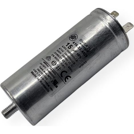 Ducati Energia – Condensateur permanent aluminium 15µF à cosses faston simple – Ø40mm pour sèche-linge – Durée de vie 30,000h – Compatible Bosch Siemens (1/2)