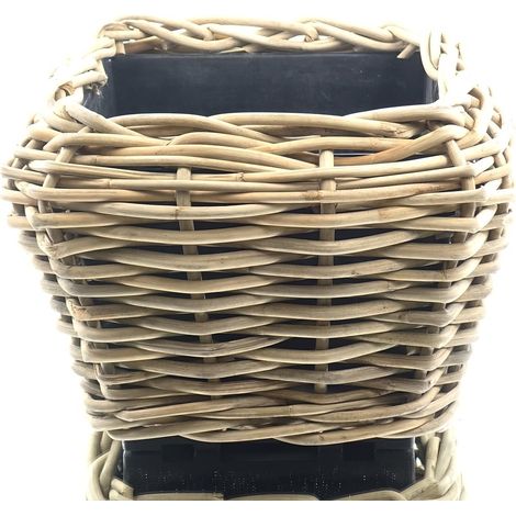 Van der Leeden – DRYPOT Bac à plantes en rotin avec insert plastique – Gris, 48 x 48 x 37 cm, 50,4 L (1/5)