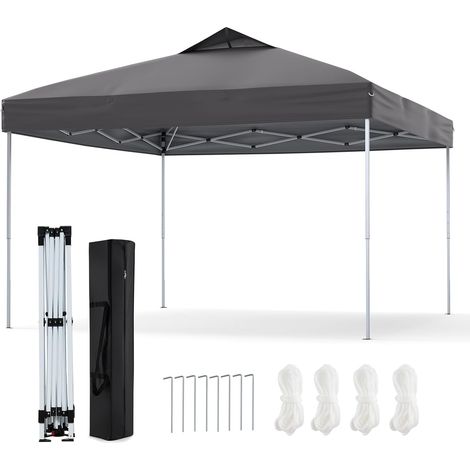 GOPLUS Tonnelle de Jardin Exterieur 3x3 M, Tonnelle Pliante Portable 255/265/275 CM avec Sac Transport, Cordes à Vent et Piquets, Protection Solaire, Toit Ventilé (Gris) (1/5)