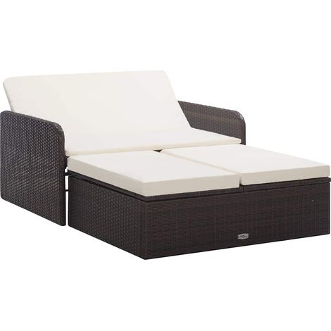 2-tlg. Garten-Lounge-Set mit Auflagen Poly Rattan Braun