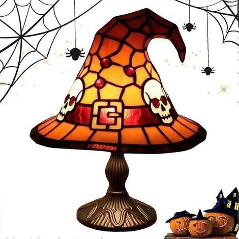 Lampe de table en résine en forme de chapeau de sorcière pour Halloween, douce lumière LED chaude, veilleuse de bureau vintage, décoration d'intérieur effrayante pour les fêtes (jaune) (1/5)