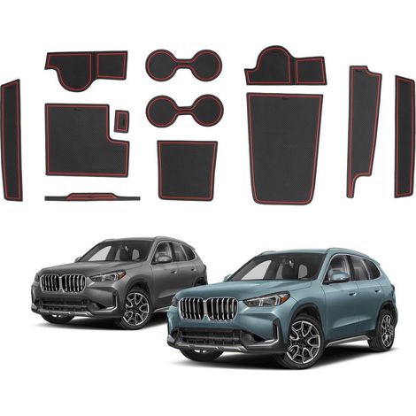 Antirutschmatten für BMW X1 U11 iX1 2023-2025 Mittelkonsole Getränkehalter Ablagefach Rot (1/5)