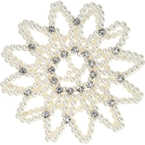 Casso élastique pour cheveux, filet à cheveux en crochet fait main avec perles, coiffe pour spectacle de danse (blanc)-10.00X10.00X1.00CM-White (1/2)