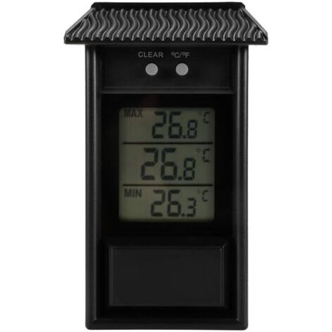 Thermomètre mural numérique pour serre, affichage température minimale et maximale, fonction mémoire, IP45 résistant aux intempéries, noir (1/4)