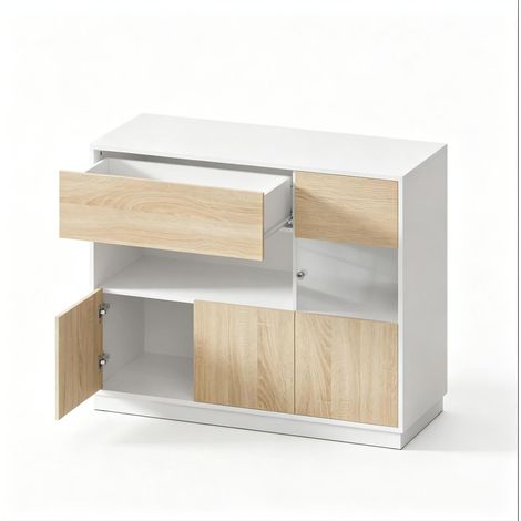 Eingangskommode aus Holzwerkstoff in Weiß und heller Eiche 100 x 40 x 80 cm MODENUIT (1/5)