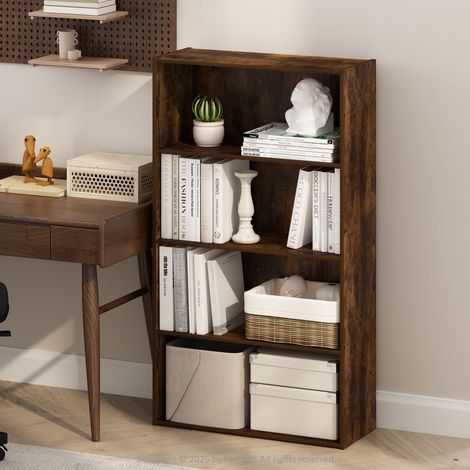 Étagère, Bibliothèque À 4 Niveaux avec Étagère Ouverte, 24 x 60 x 106 cm, Idéale pour Le Salon, La Chambre Ou Le Bureau, Pin Ambré. (1/5)